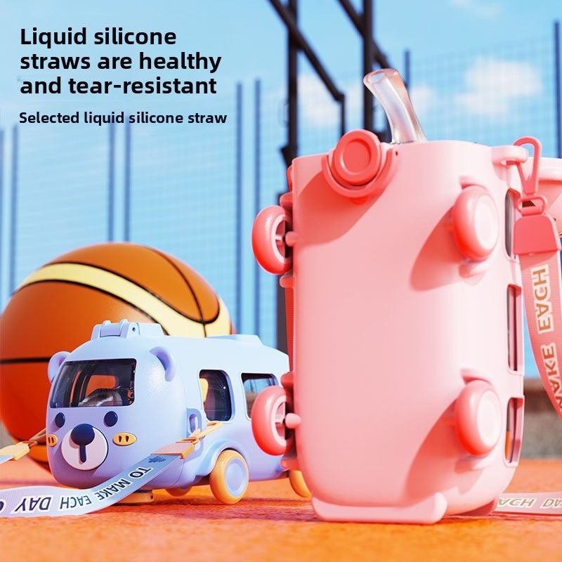 Back-to-School Season Toy Car Water Cup Children's Cartoon Plastic Cup with Strap Portable