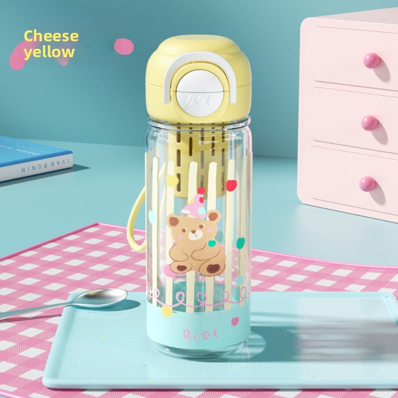 Plastic High Temperature Resistant Straw Kitten Double Drinking Cup