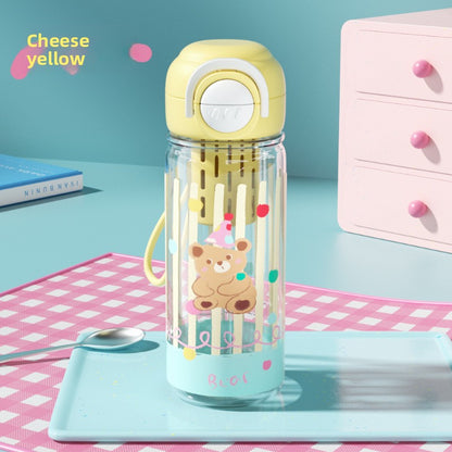 Plastic High Temperature Resistant Straw Kitten Double Drinking Cup