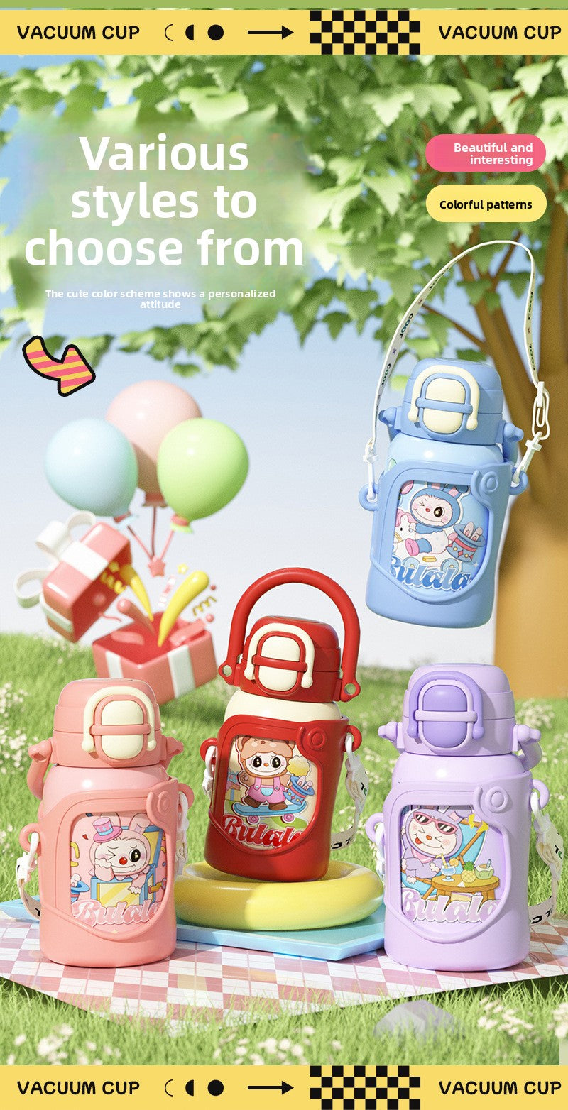 316 Stainless Steel Insulated Cup Children's Fun Straw Cup Children's Water Bottle with Cup Sleeve