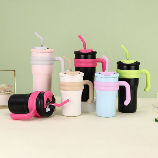 304 Stainless Steel Handle Color-Block Large Capacity Portable Insulated Straw Cup