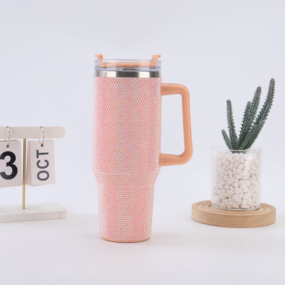 40oz Diamond-Studded Portable Insulated Cup with Handle for Car Use