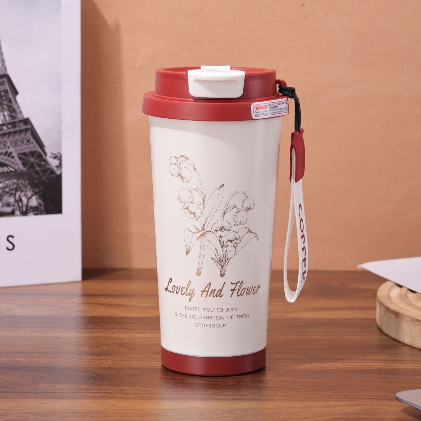 Chinese Style Floral Coffee Cup Double Drinking 304 Stainless Steel Insulated Cup