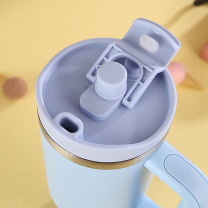 304 Stainless Steel Insulated Cup Portable Handle Straw