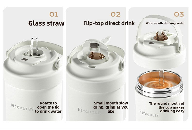 316 Stainless Steel Coffee Cup Double Drinking Straw Cup Handheld Portable