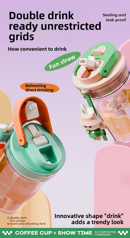 Plastic Coffee Cup Cartoon Doll Cup One-click Opening Portable Rope