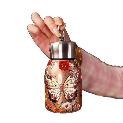Chinese Style Retro Gold Butterfly Peacock Handle Insulated Cup