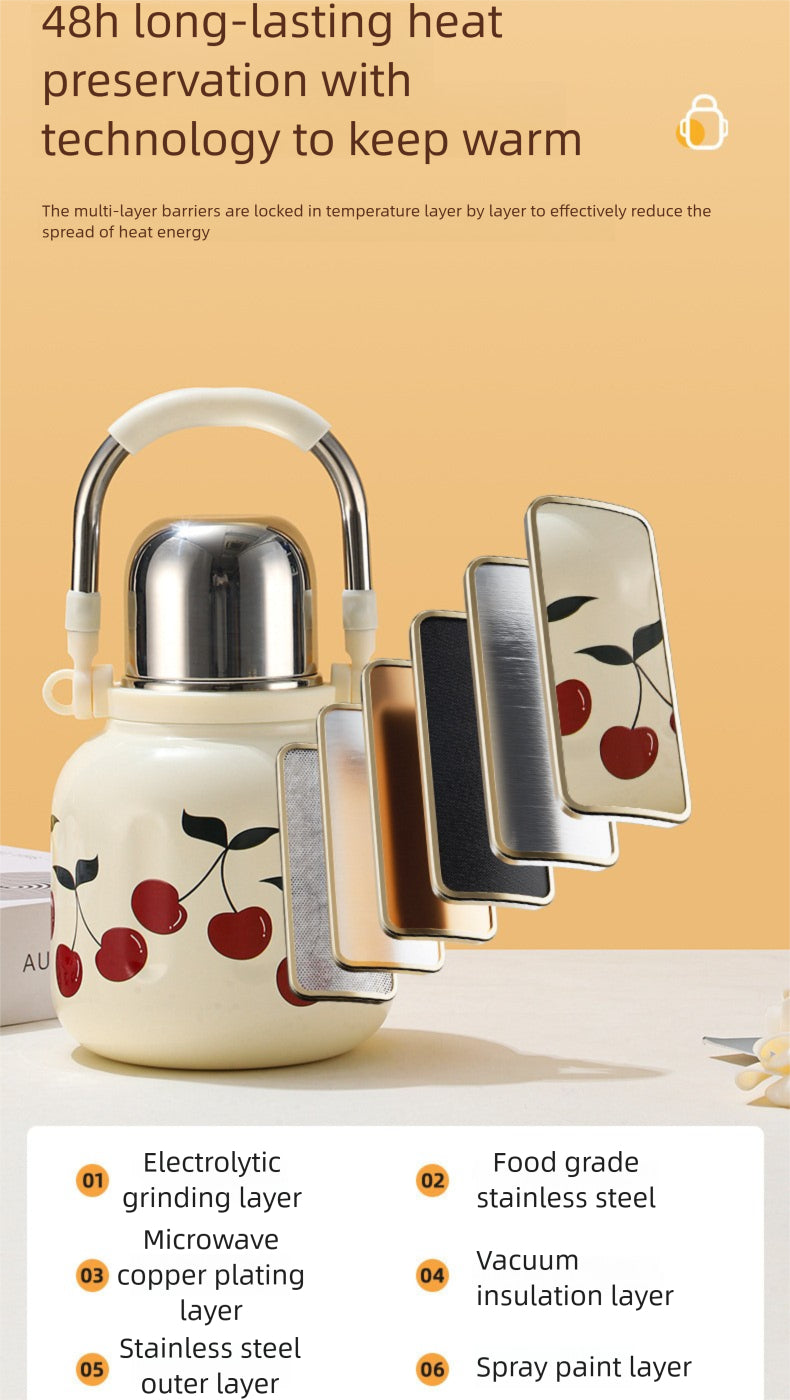 Handle Insulated Cup Student 316 Stainless Steel Portable Travel Water Bottle