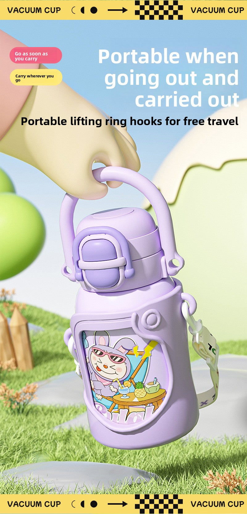 316 Stainless Steel Insulated Cup Children's Fun Straw Cup Children's Water Bottle with Cup Sleeve