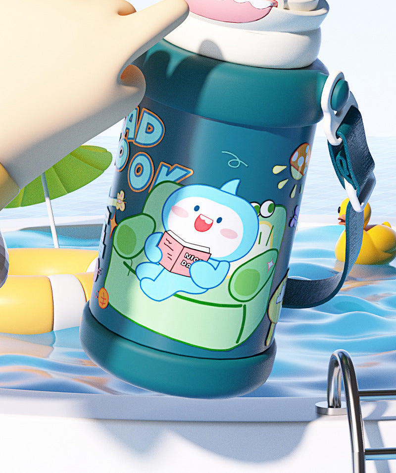 Cartoon Children's 316L Stainless Steel Insulated Tumbler Outdoor Strap Straw Cup