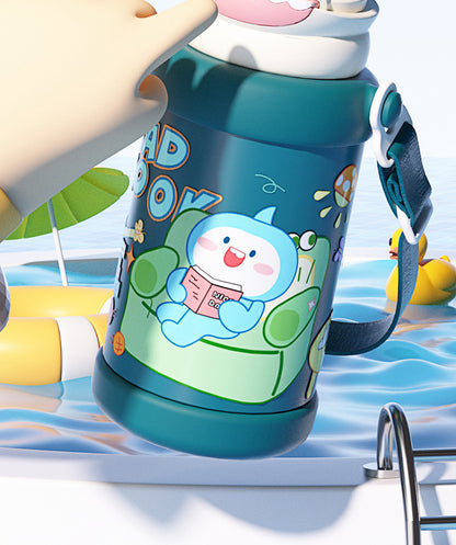 Cartoon Children's 316L Stainless Steel Insulated Tumbler Outdoor Strap Straw Cup