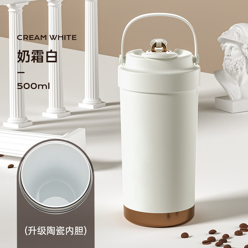 316 Stainless Steel Coffee Cup Double Drinking Straw Cup Handheld Portable