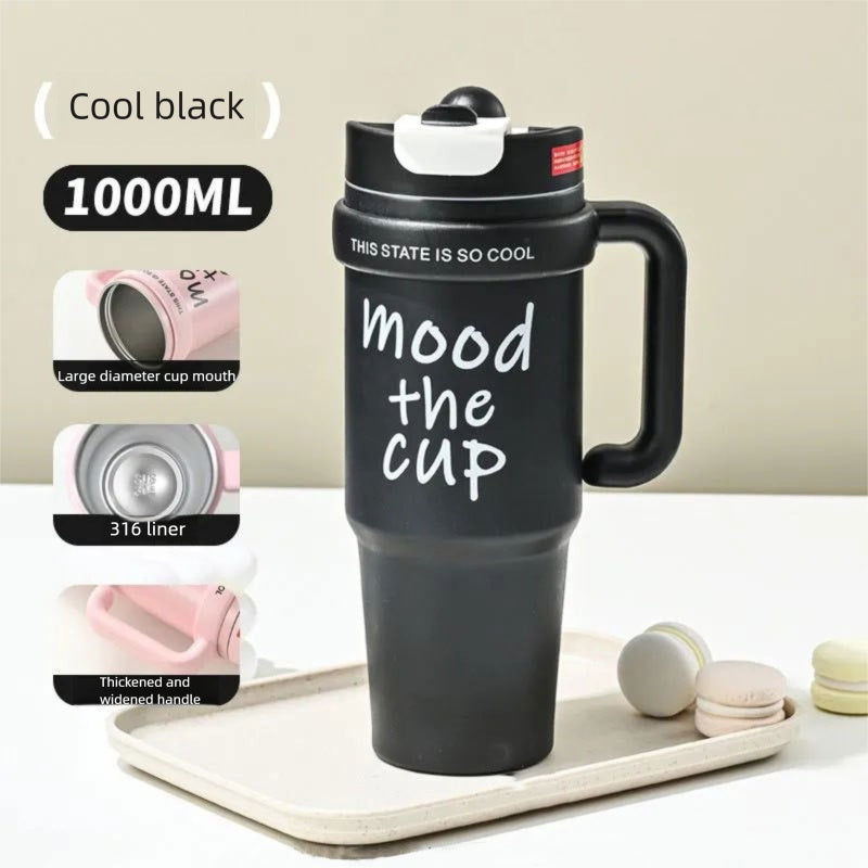 Handle Straw Insulated Cup Compatible with Car Cup Holder