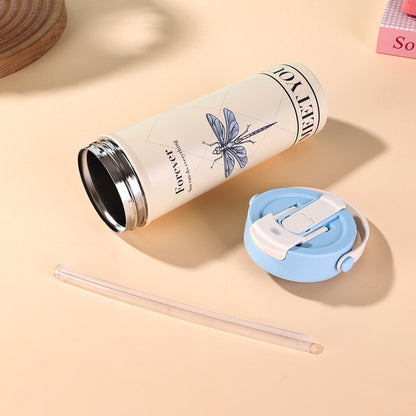 Portable 316 Stainless Steel Insulated Cup with Dual Drinking and Tea-Water Separation Straw Cup
