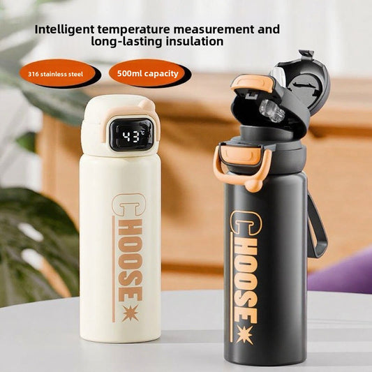 Double Drinking Bouncing Cup 316 Stainless Steel Digital Display Temperature Cup
